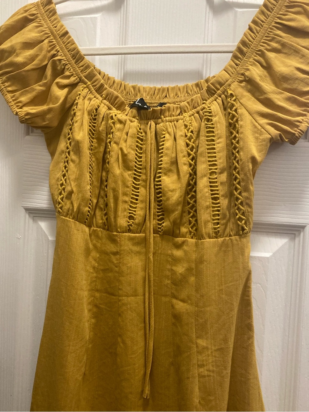 Lulu's Mustard Yellow/ Burnt Orange Off Shoulder Summer Dress Mini Length XS 2